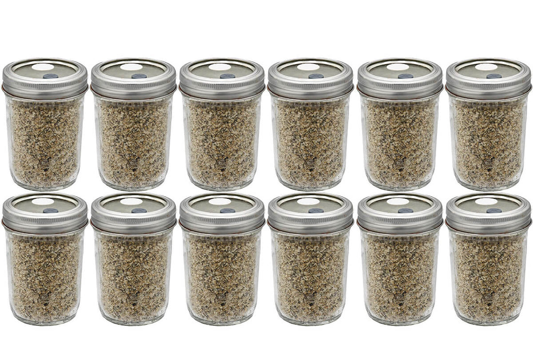 12 half pint brf mushroom substrate jars