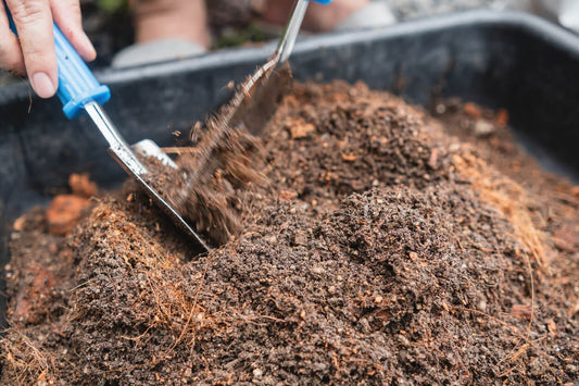 a persone mixing different ingrediants into a mushroom substrate