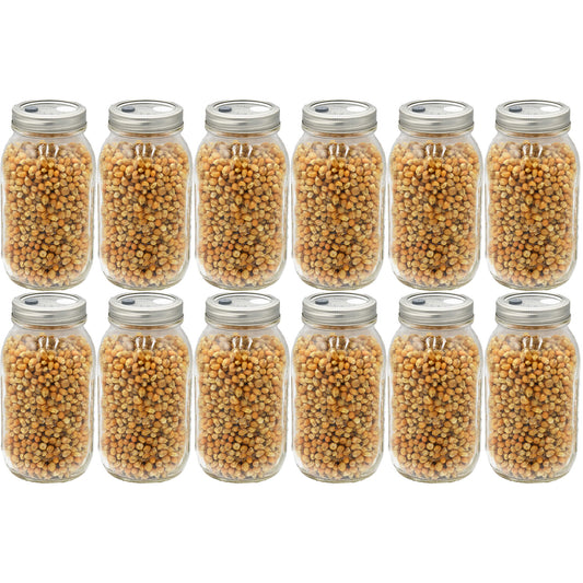 12 quart jars filled with popcorn mushroom substrate