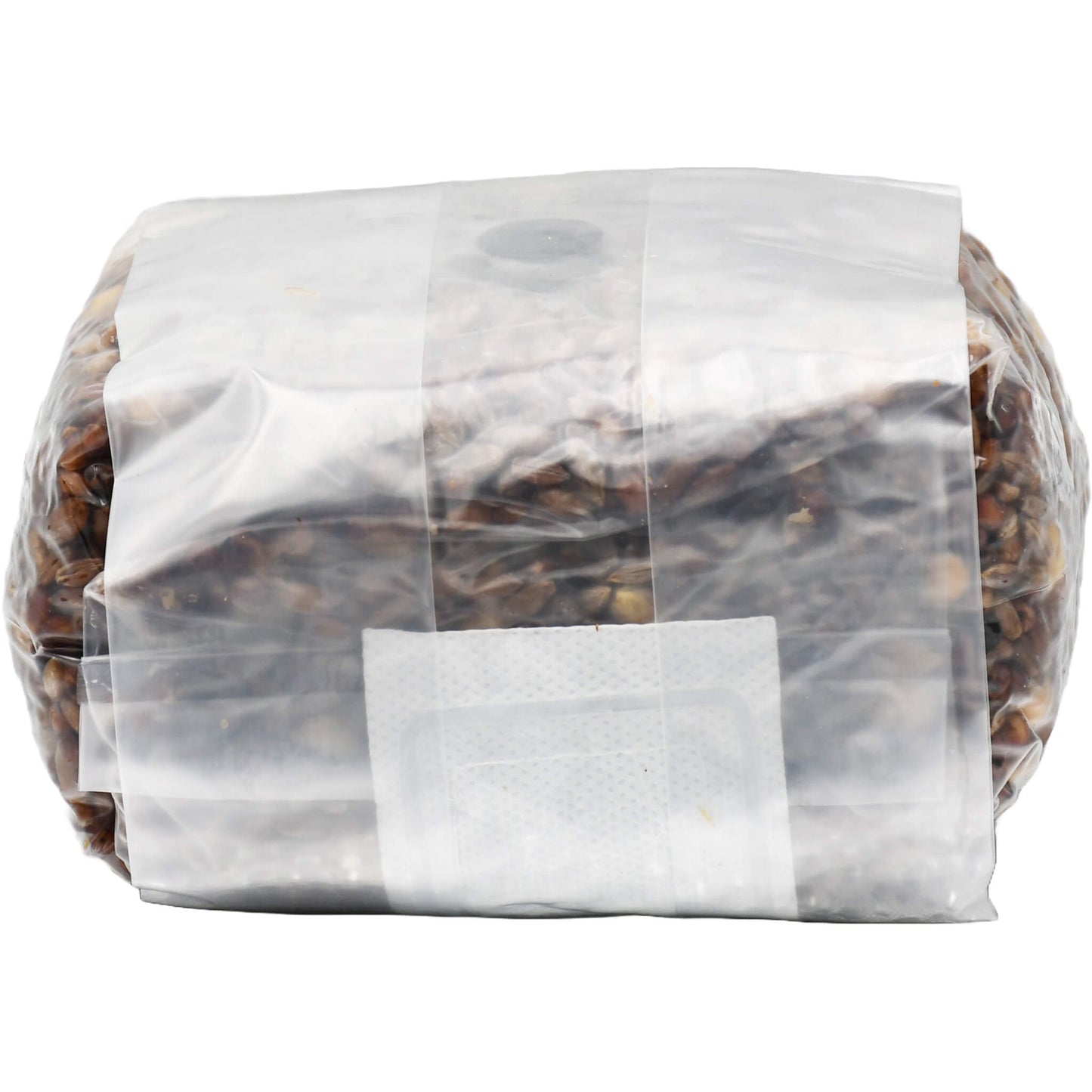 1 pound grow bag of multi grain mushroom substrate folded facing forward