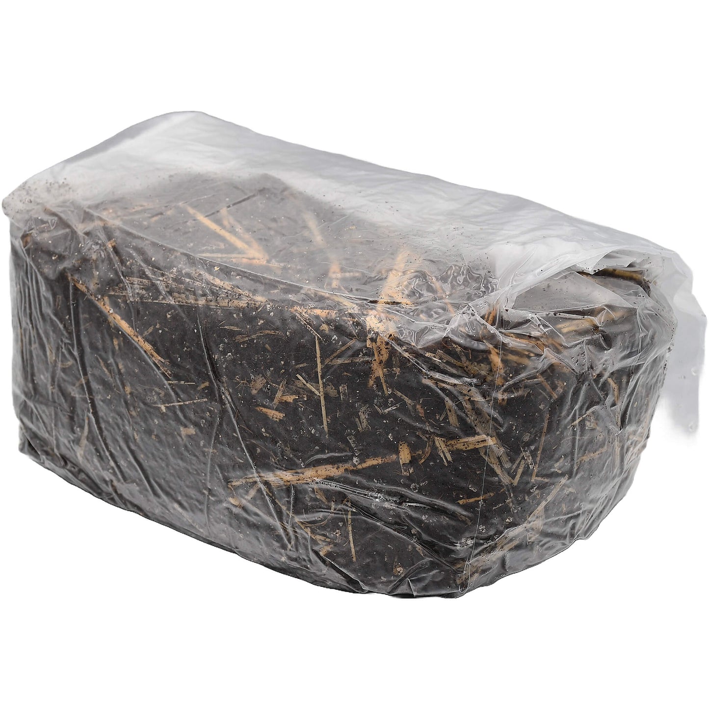 5 pound bag of horse manure and straw mushroom substrate folded facing left