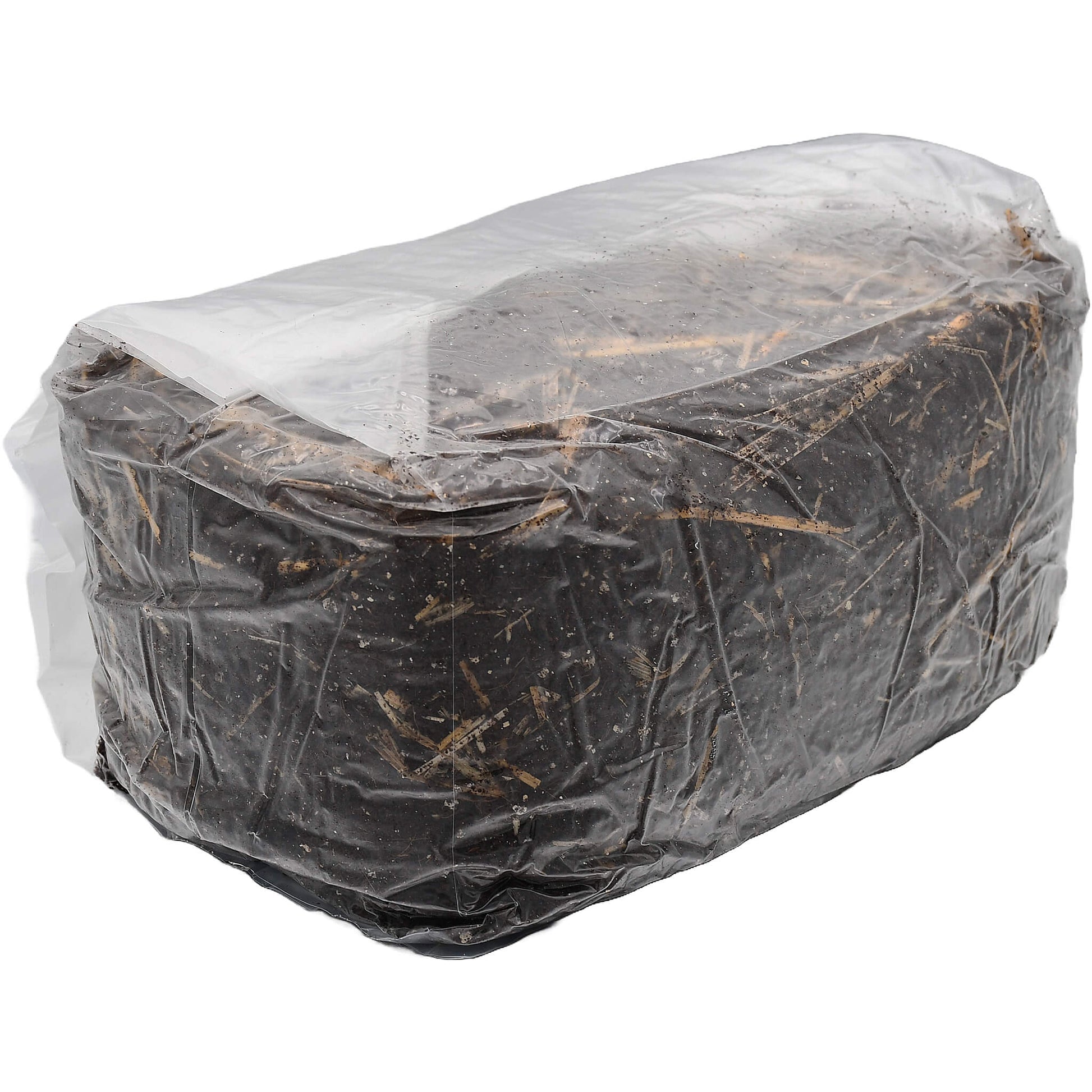 5 pound bag of horse manure and straw mushroom substrate folded facing right