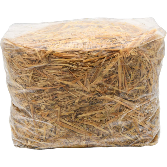 5 pound bag of straw mushroom substrate folded facing forward