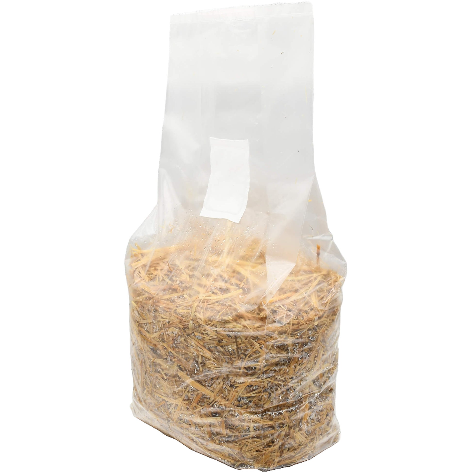 5 pound bag of straw mushroom substrate standing facing left